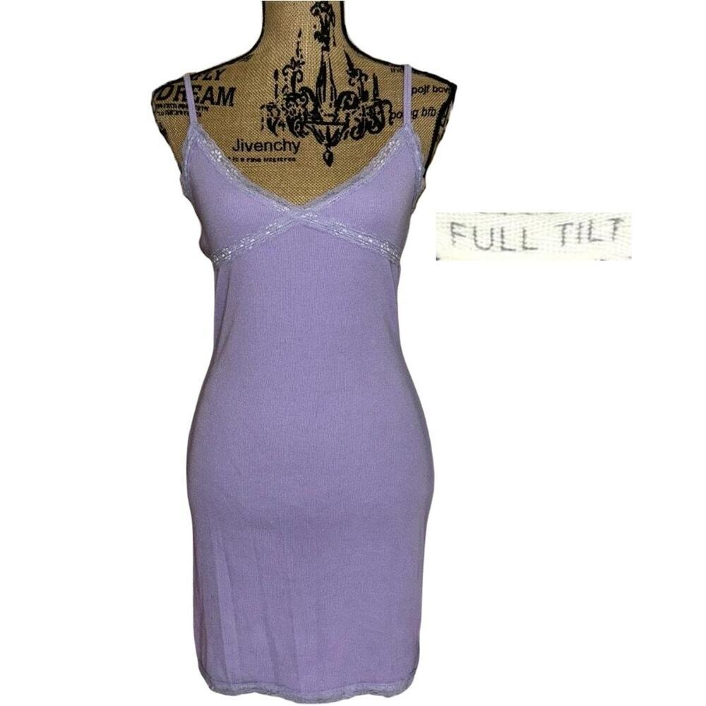Full Tilt Solid Lace Trim Bodycon Dress Lavender Size Large Ribbed Slip Purple